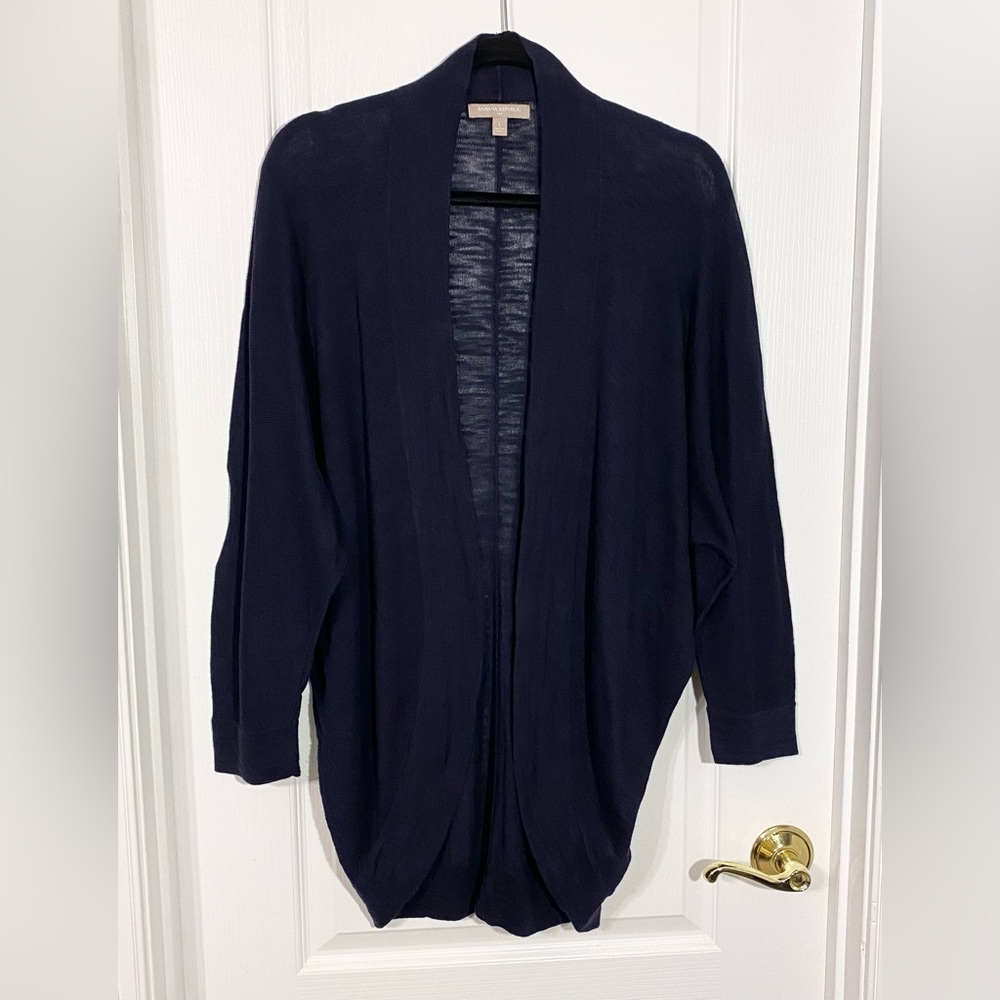 Banana Republic Open Front Longline Cocoon Cardigan Navy Blue Cotton Size Large